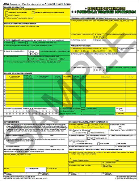 Sample of ADA Dental Claim Form