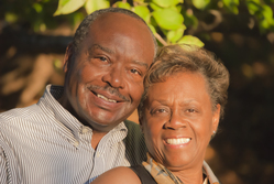 smiling couple in the morning sun