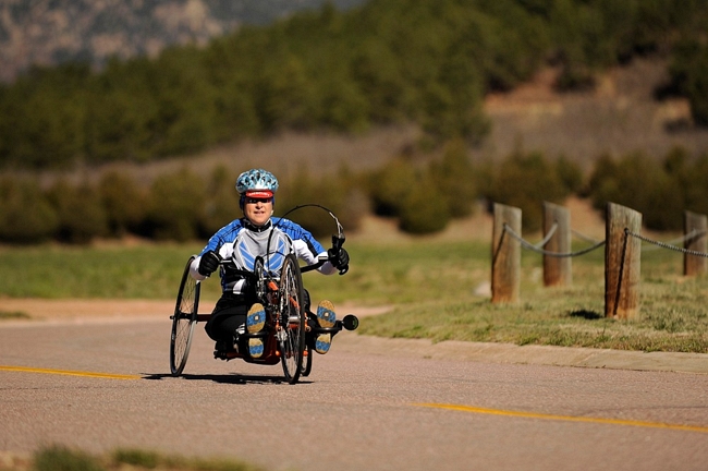 Jeanne Goldy-Sanitate riding a bike