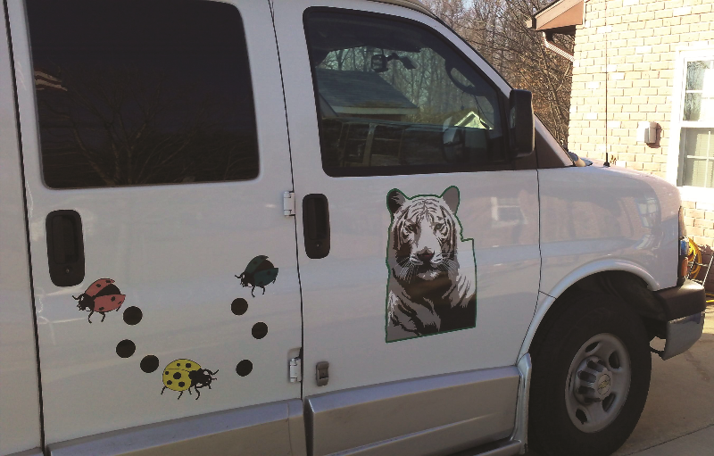 white van with stickers