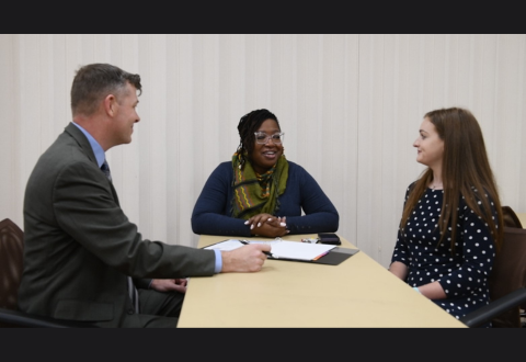 Licensed Professional Mental Health Counselor (LPMHC) Program Director Tanya Workman, center, meets with team members at the South Texas VA to discuss the LPMHC internship program. 