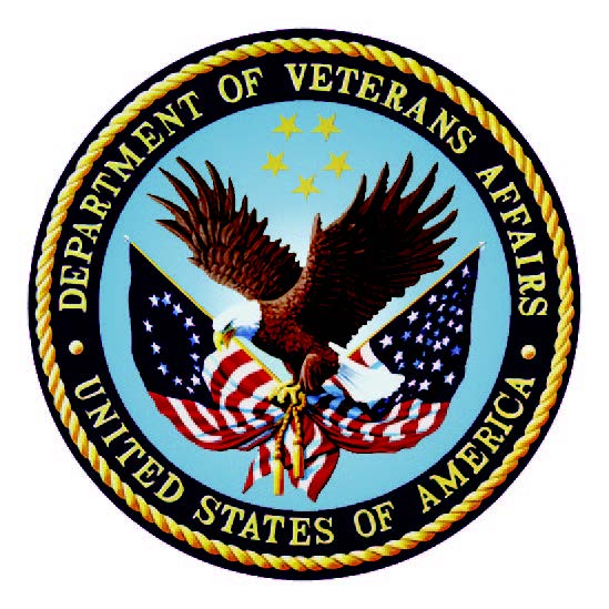 Veterans Administration logo containing a circle with an Eagle holding 2 American flags with the text Department of Veterans Affairs United States of America