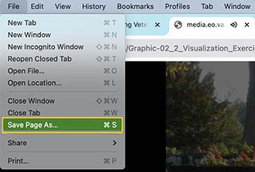 Open ‘File’ menu with Save Page As highlighted 
