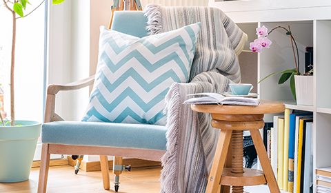 Cozy reading corner with armchair